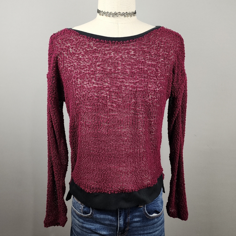 Derek Heart Sweater Burgandy Red Zipper Shoulder Sz Medium